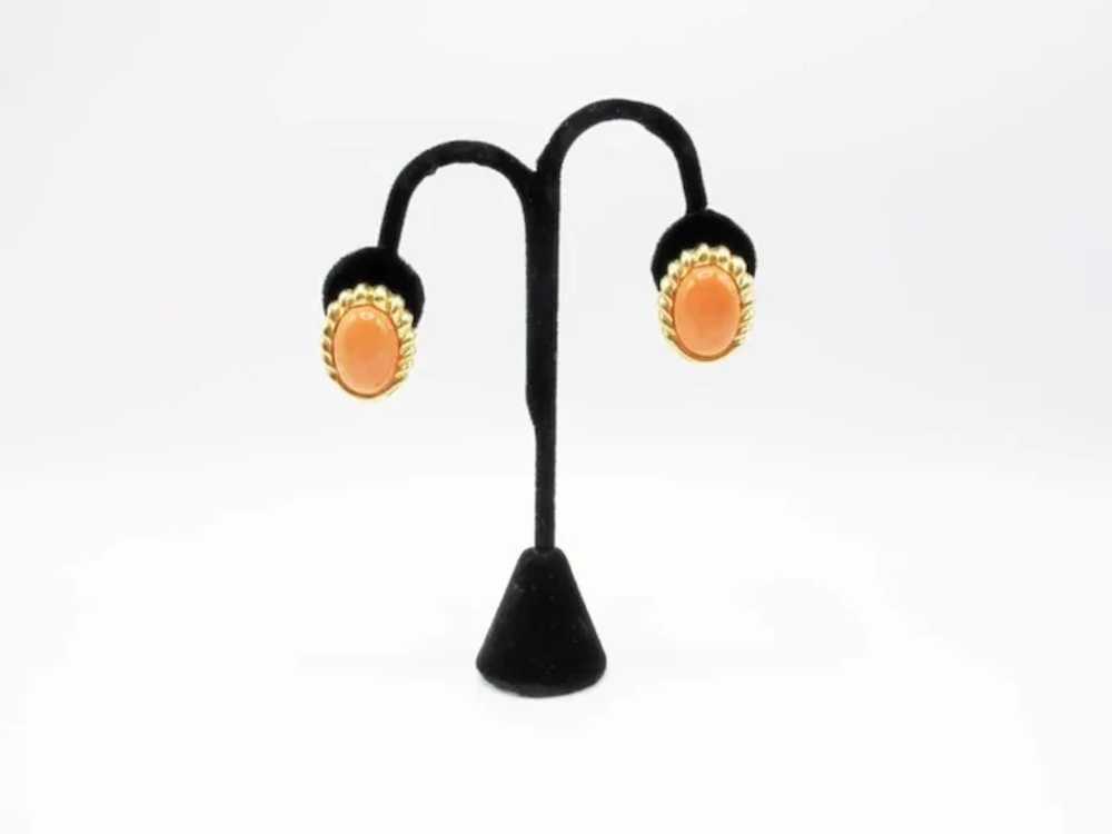 Chic Mediterranean Coral Gold Ear Clips - image 3