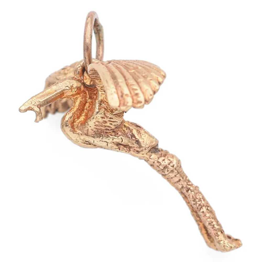 Vintage 14K Yellow Gold Stork Bird Charm Pendant - image 3