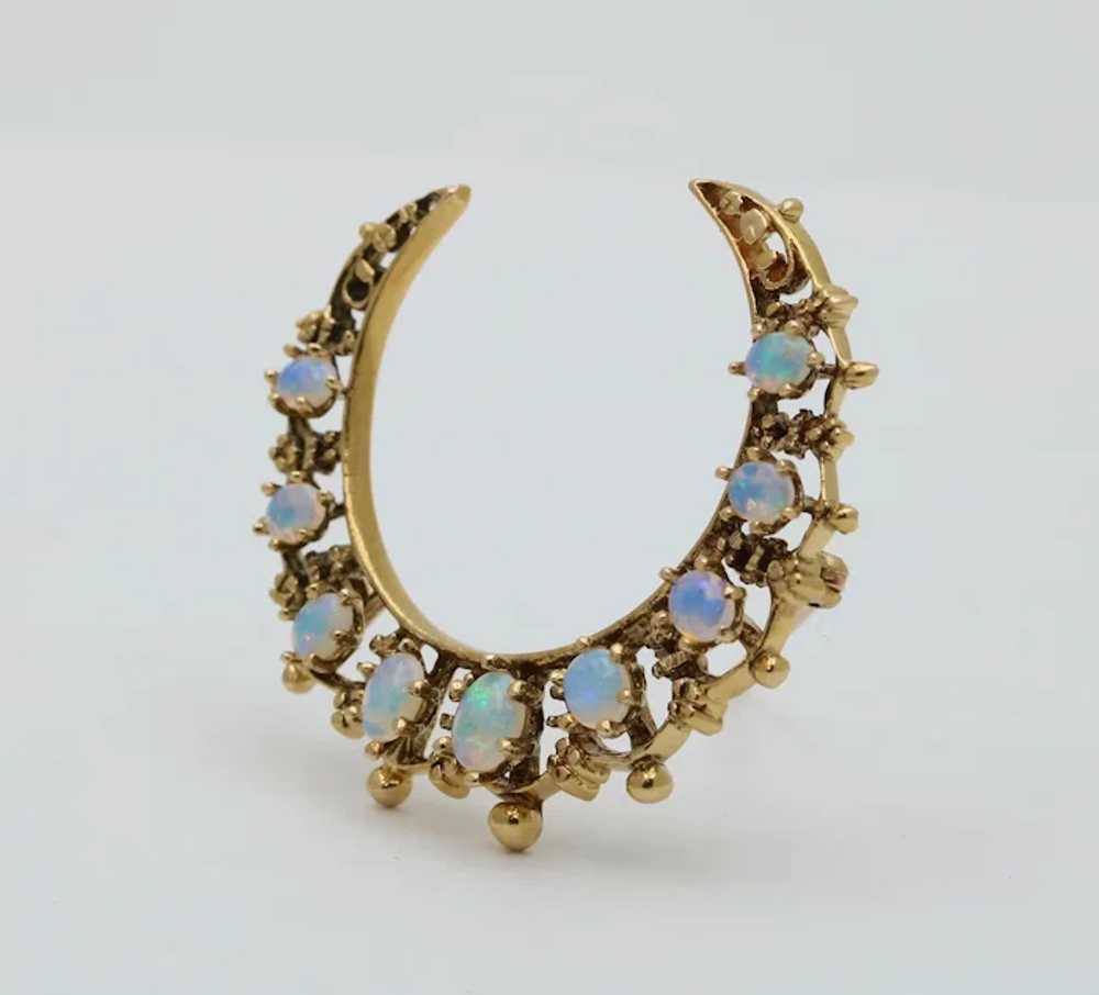 Vintage Opal and 14K Gold Crescent Pin - image 4