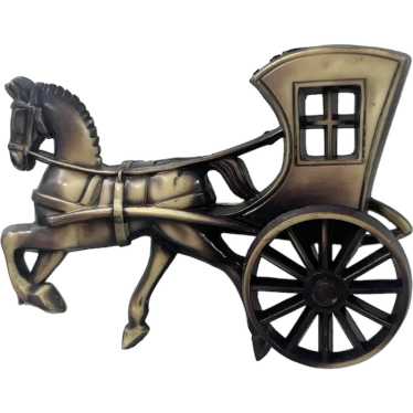 Vintage Celluloid Horse Carriage Brooch Pin 1940s 