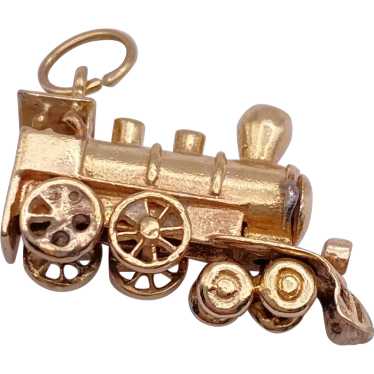 Locomotive Train Engine Vintage moving Charm 14K … - image 1