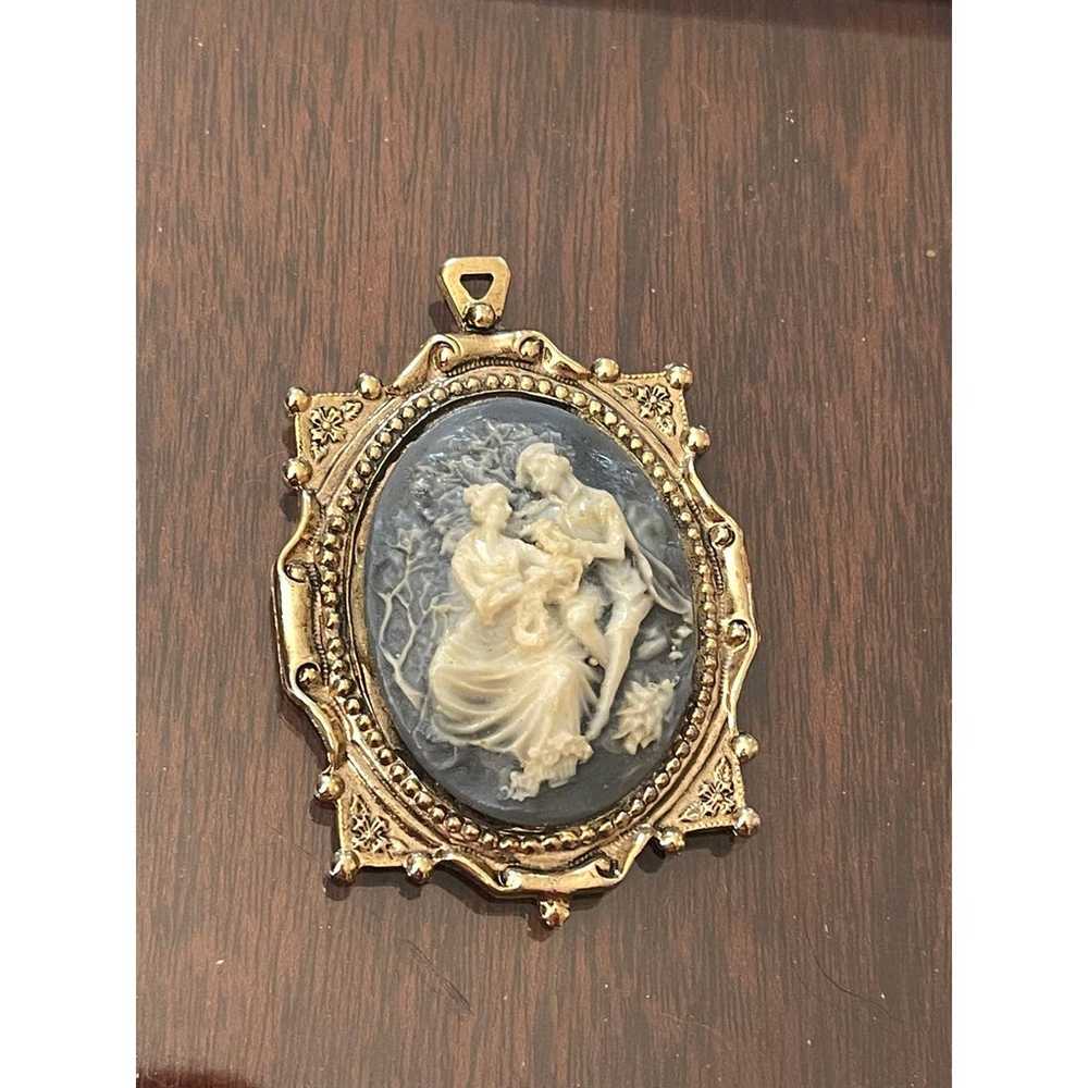 Vintage Blue Cameo Lovers Pendant, Victorian Style - image 1