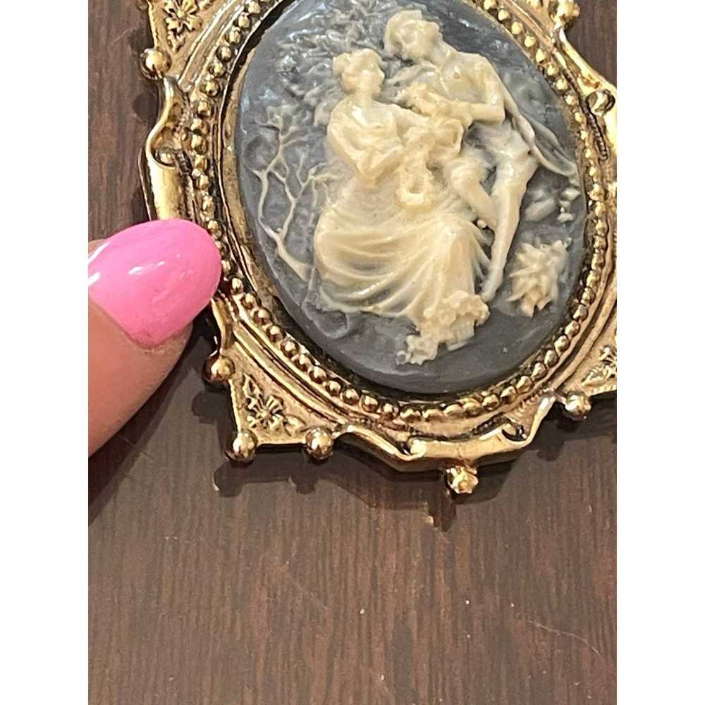 Vintage Blue Cameo Lovers Pendant, Victorian Style - image 2