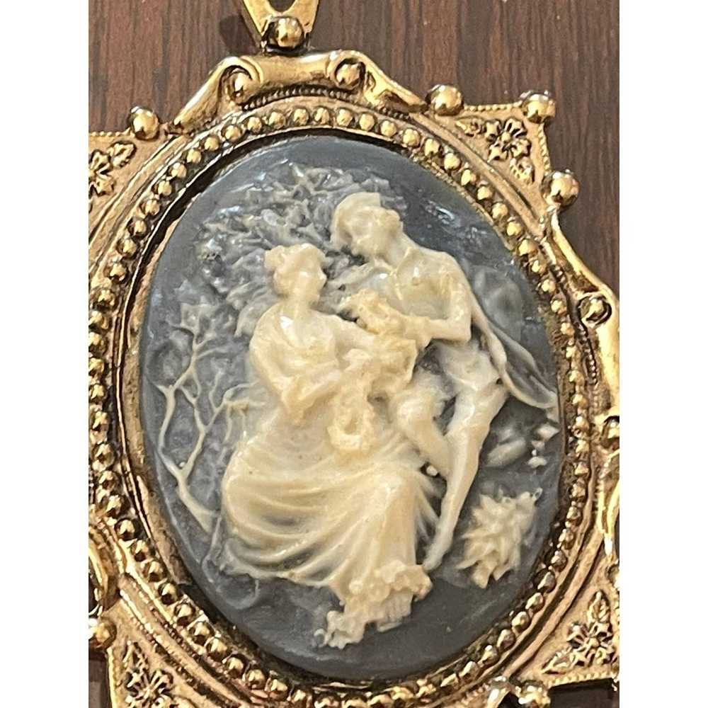 Vintage Blue Cameo Lovers Pendant, Victorian Style - image 3
