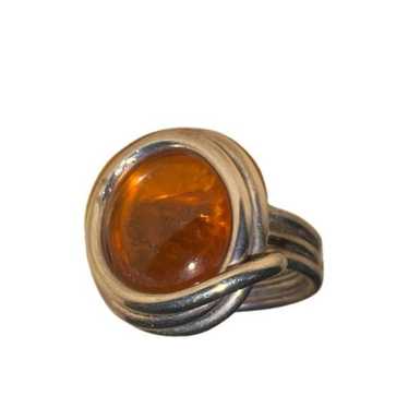 Amber Ring Yellow Natural Baltic Amber, Gold surrounds