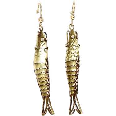 Vintage Thai Gold Vermeil Segmented Fish Drop Earr