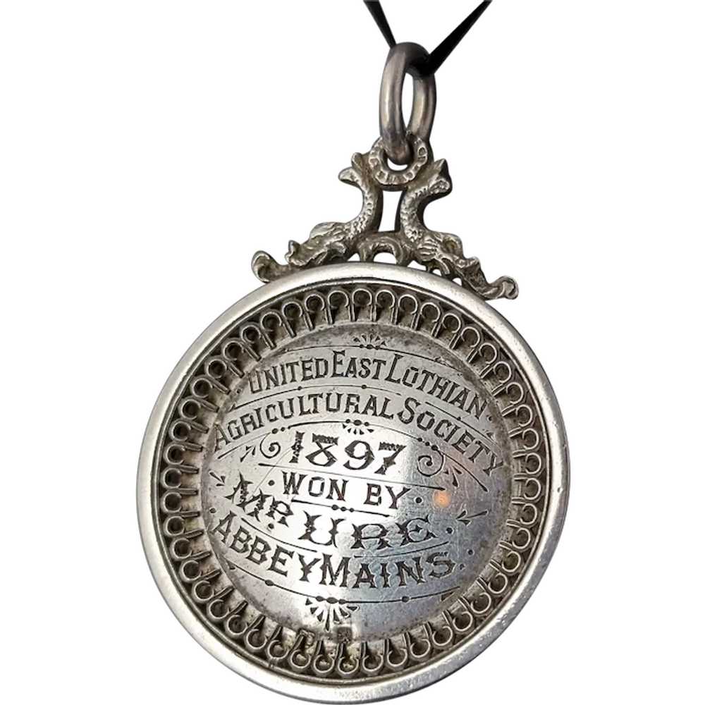 Antique Victorian silver medal pendant, Medallion… - image 1