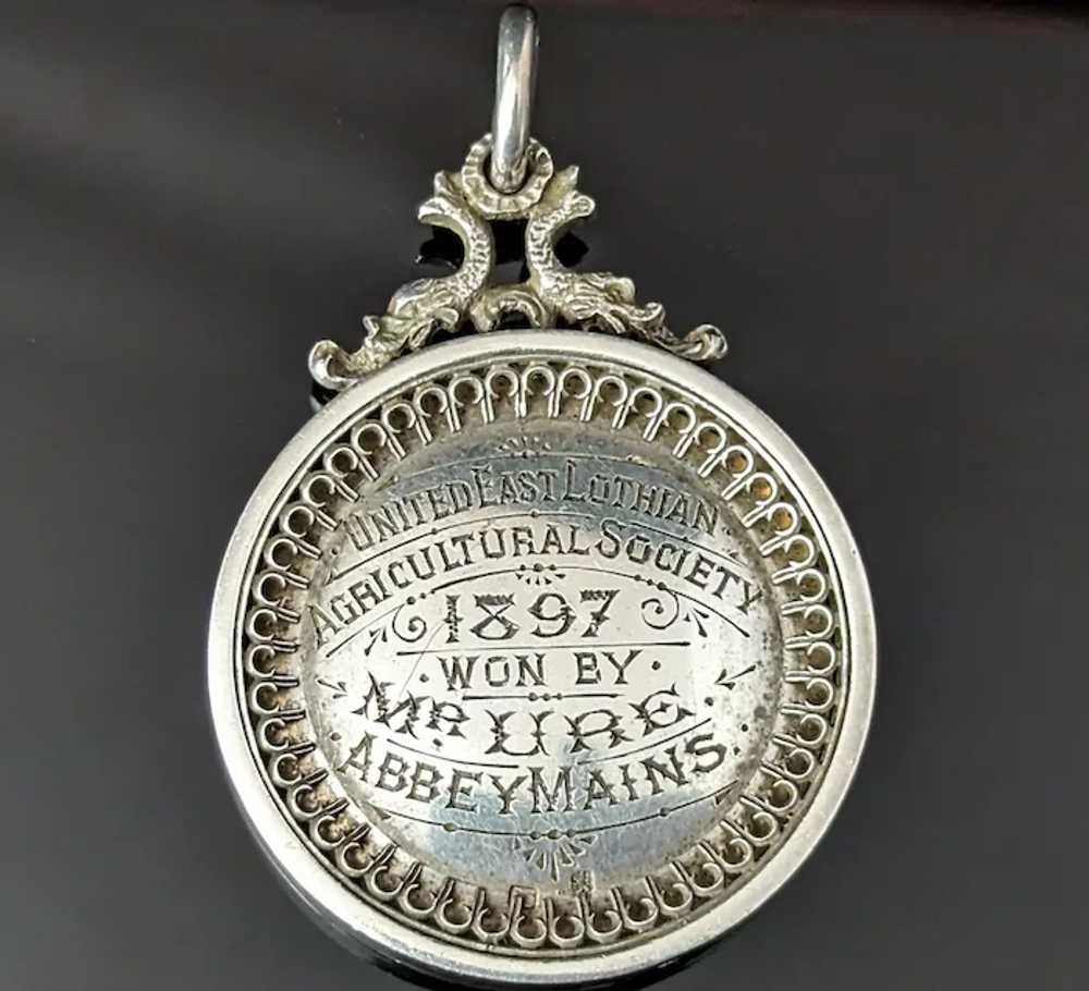Antique Victorian silver medal pendant, Medallion… - image 2