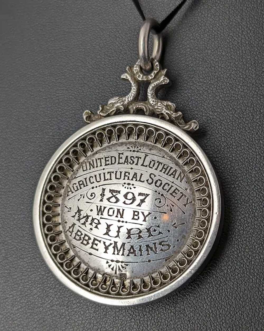 Antique Victorian silver medal pendant, Medallion… - image 4