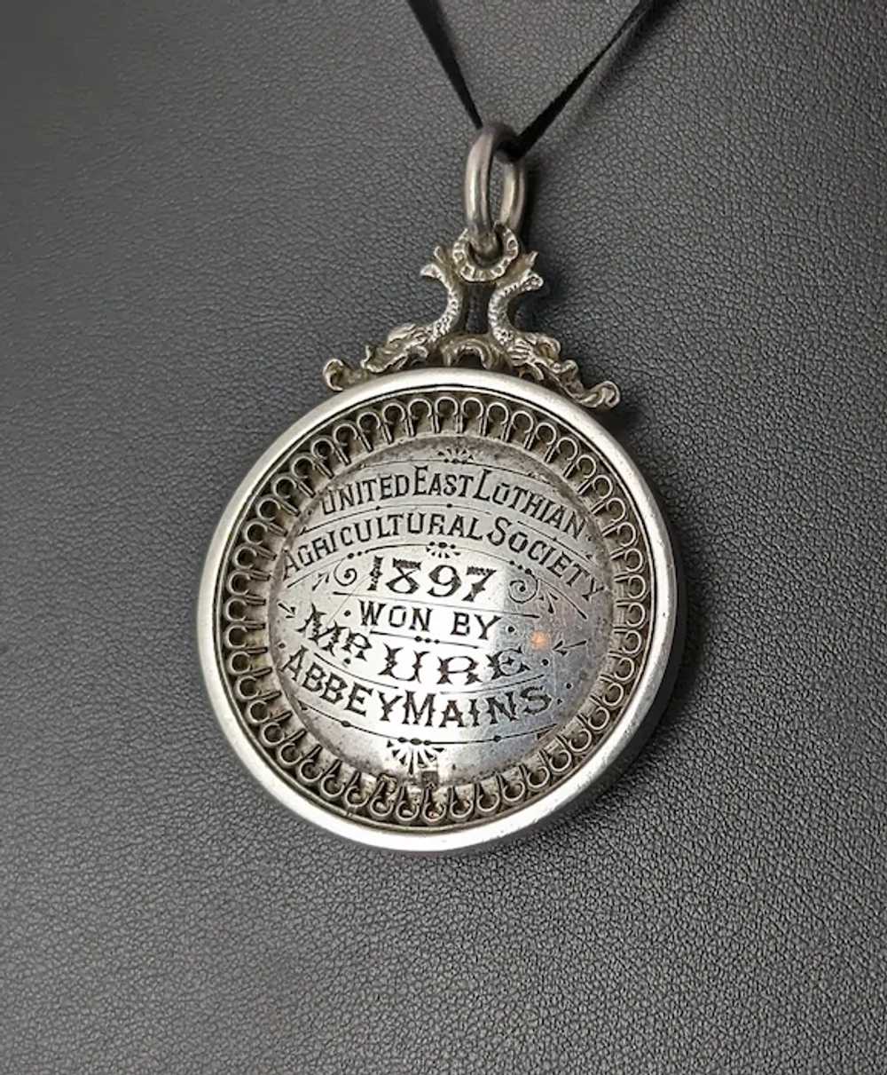 Antique Victorian silver medal pendant, Medallion… - image 5