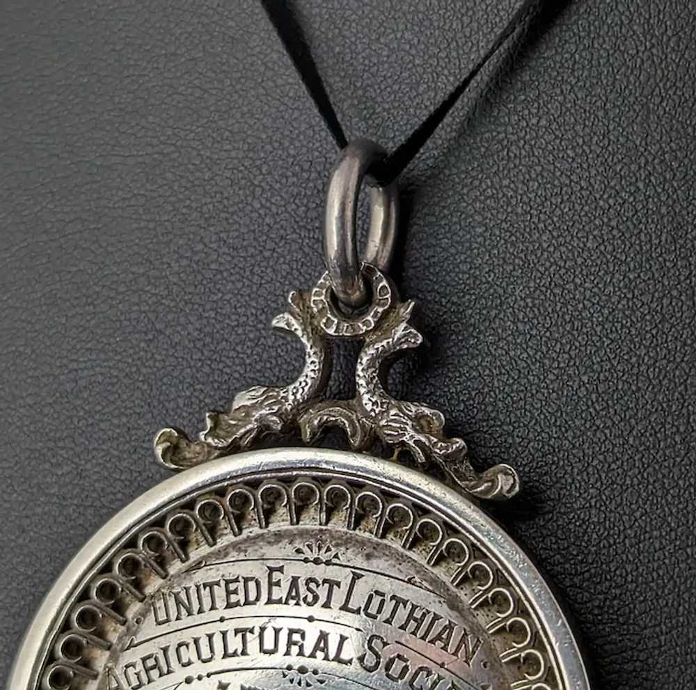 Antique Victorian silver medal pendant, Medallion… - image 7