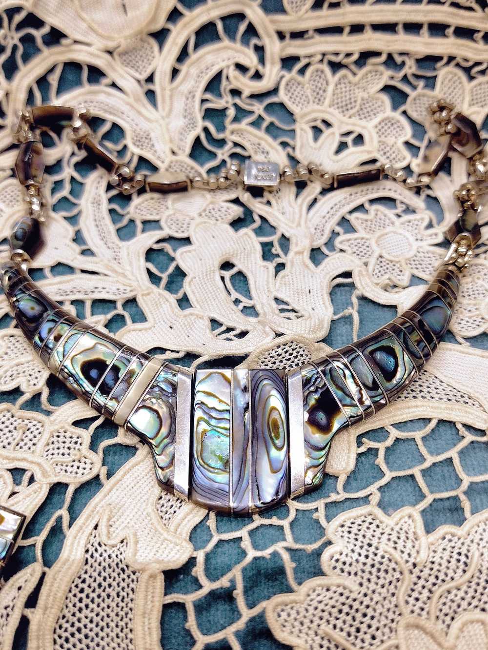 Vintage 950 Silver & Abalone 3 Piece Jewelry Set … - image 5