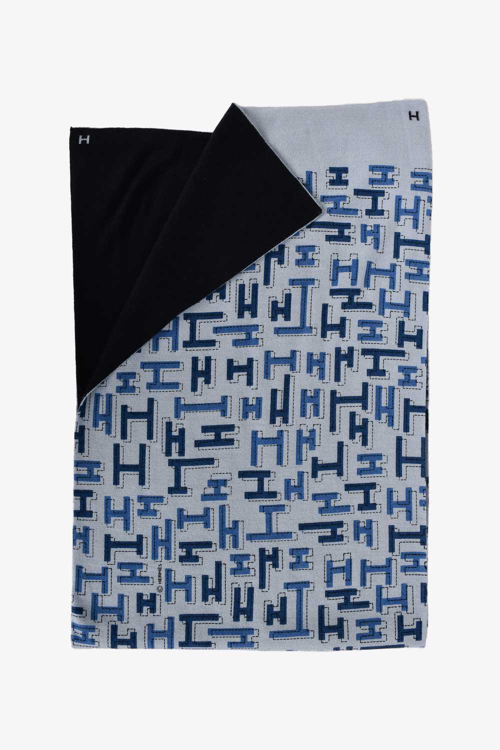 Hermès Blue Cashmere/Silk 'H' Rectangle Scarf - image 2