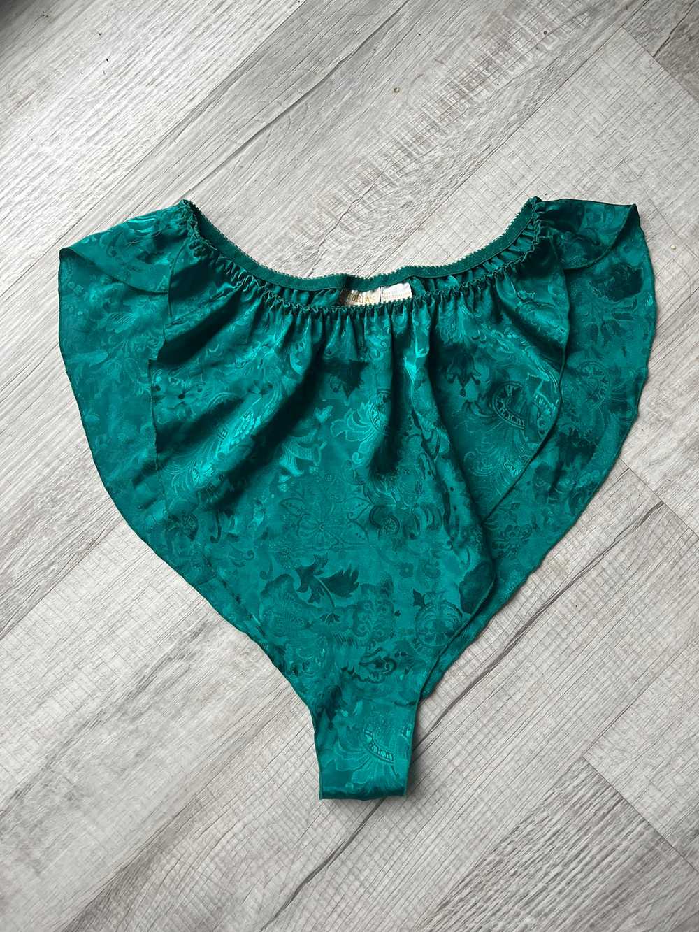 Vintage Gold Label Victoria S Secret Green Satin Shor Gem