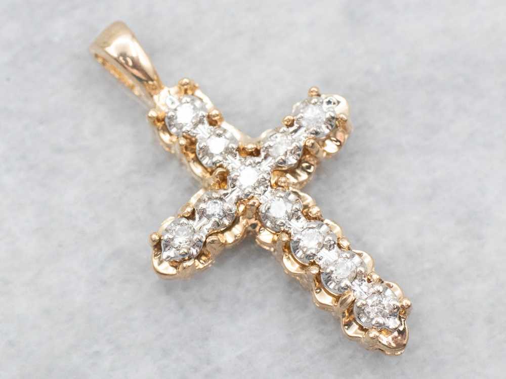 Yellow Gold Diamond Cross Pendant - image 1