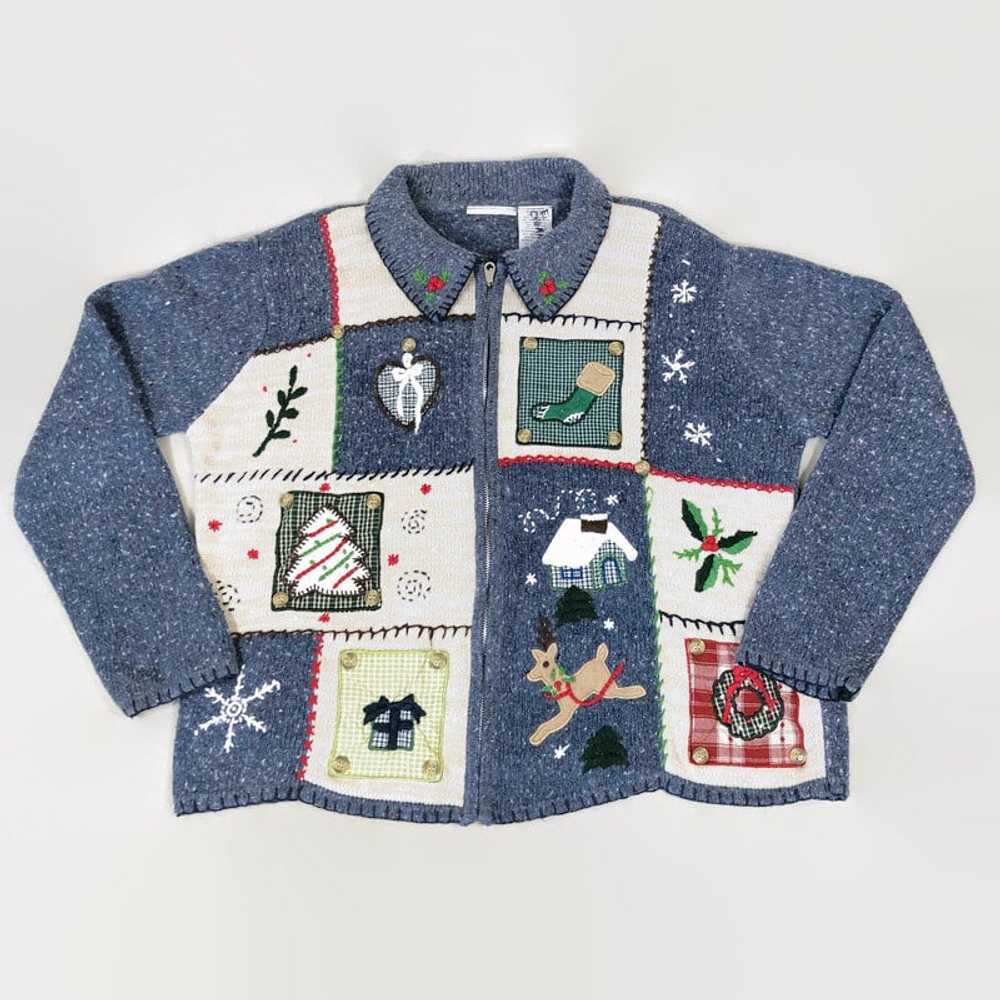 90s Vintage Holiday Christmas Applique Zip Front … - image 6