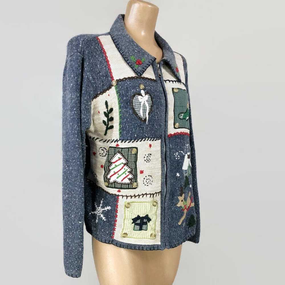 90s Vintage Holiday Christmas Applique Zip Front … - image 7