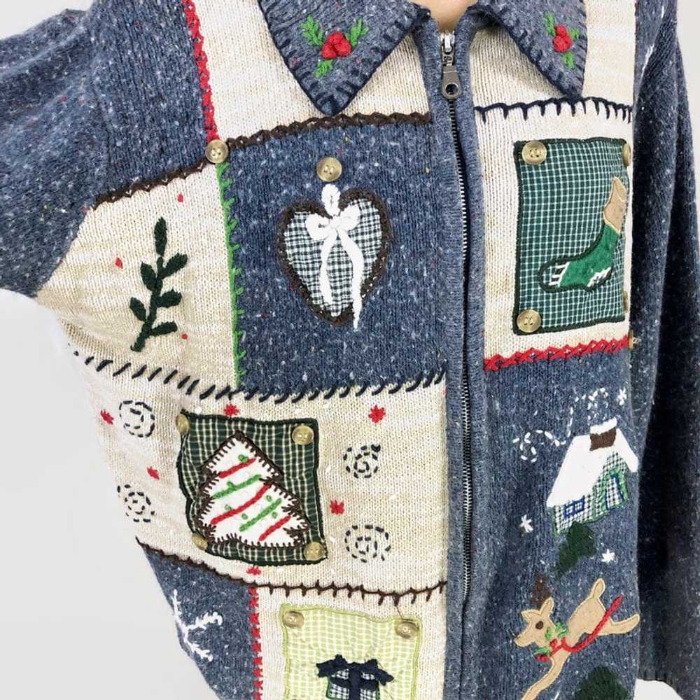 90s Vintage Holiday Christmas Applique Zip Front … - image 8