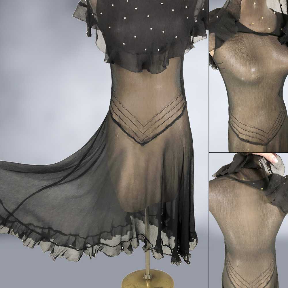 20s Vintage Art-Deco Drop Waist Black Sheer Silk … - image 10