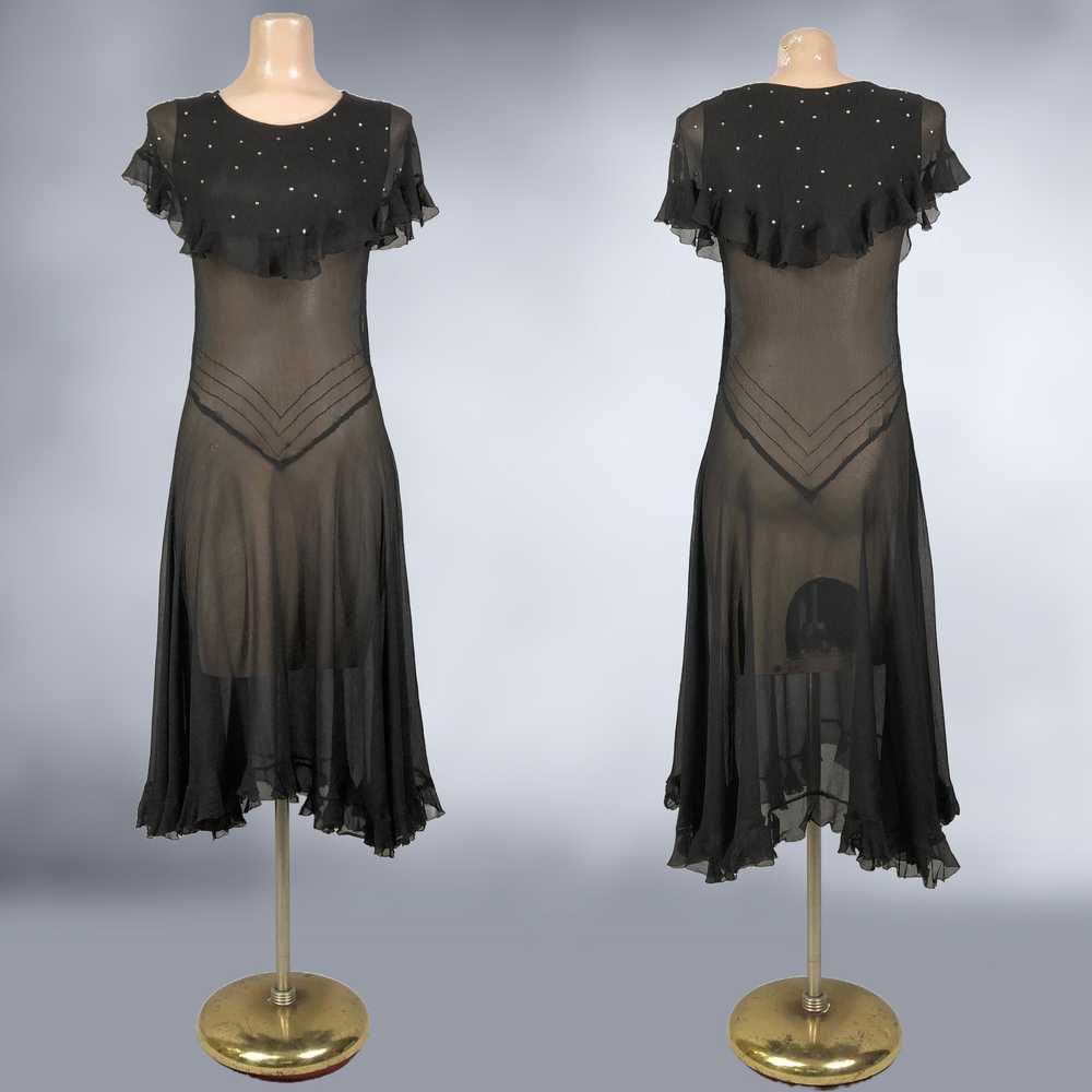 20s Vintage Art-Deco Drop Waist Black Sheer Silk … - image 3