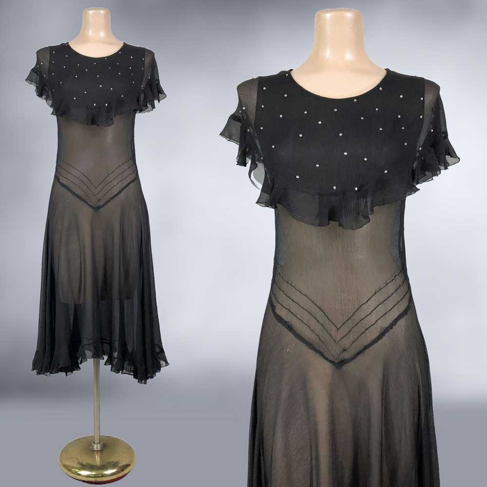 20s Vintage Art-Deco Drop Waist Black Sheer Silk … - image 4