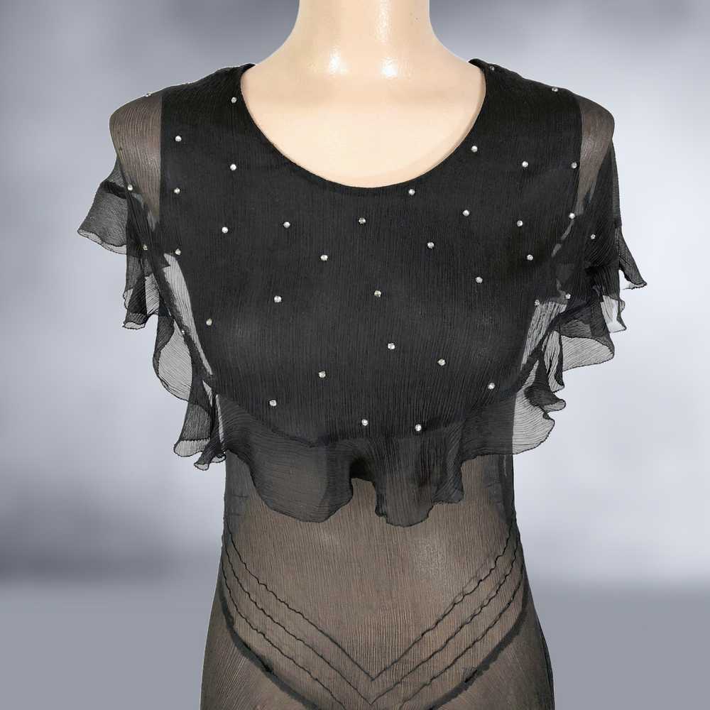 20s Vintage Art-Deco Drop Waist Black Sheer Silk … - image 5