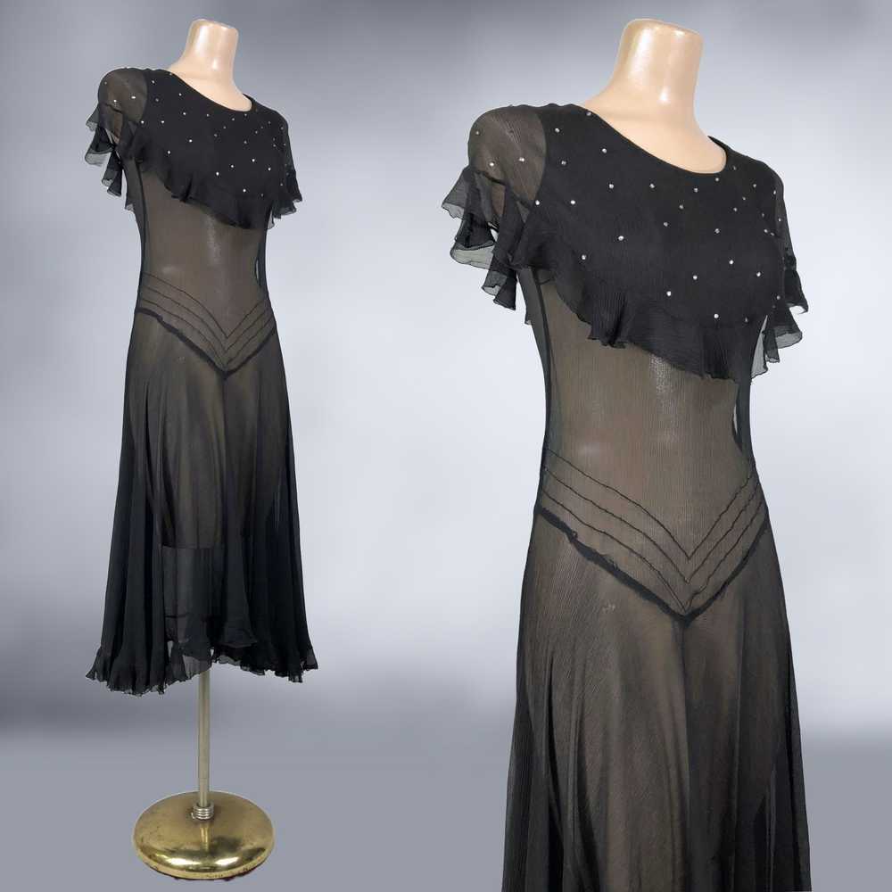 20s Vintage Art-Deco Drop Waist Black Sheer Silk … - image 6
