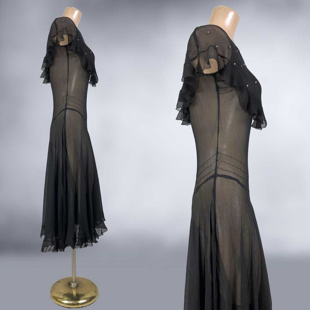 20s Vintage Art-Deco Drop Waist Black Sheer Silk … - image 8