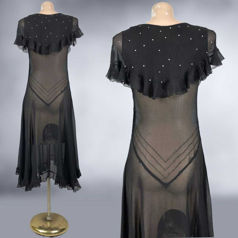 20s Vintage Art-Deco Drop Waist Black Sheer Silk … - image 9