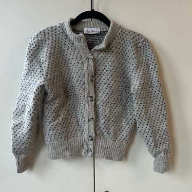 Vintage Grey and Blue Heart Wool Knit Cardigan - image 1
