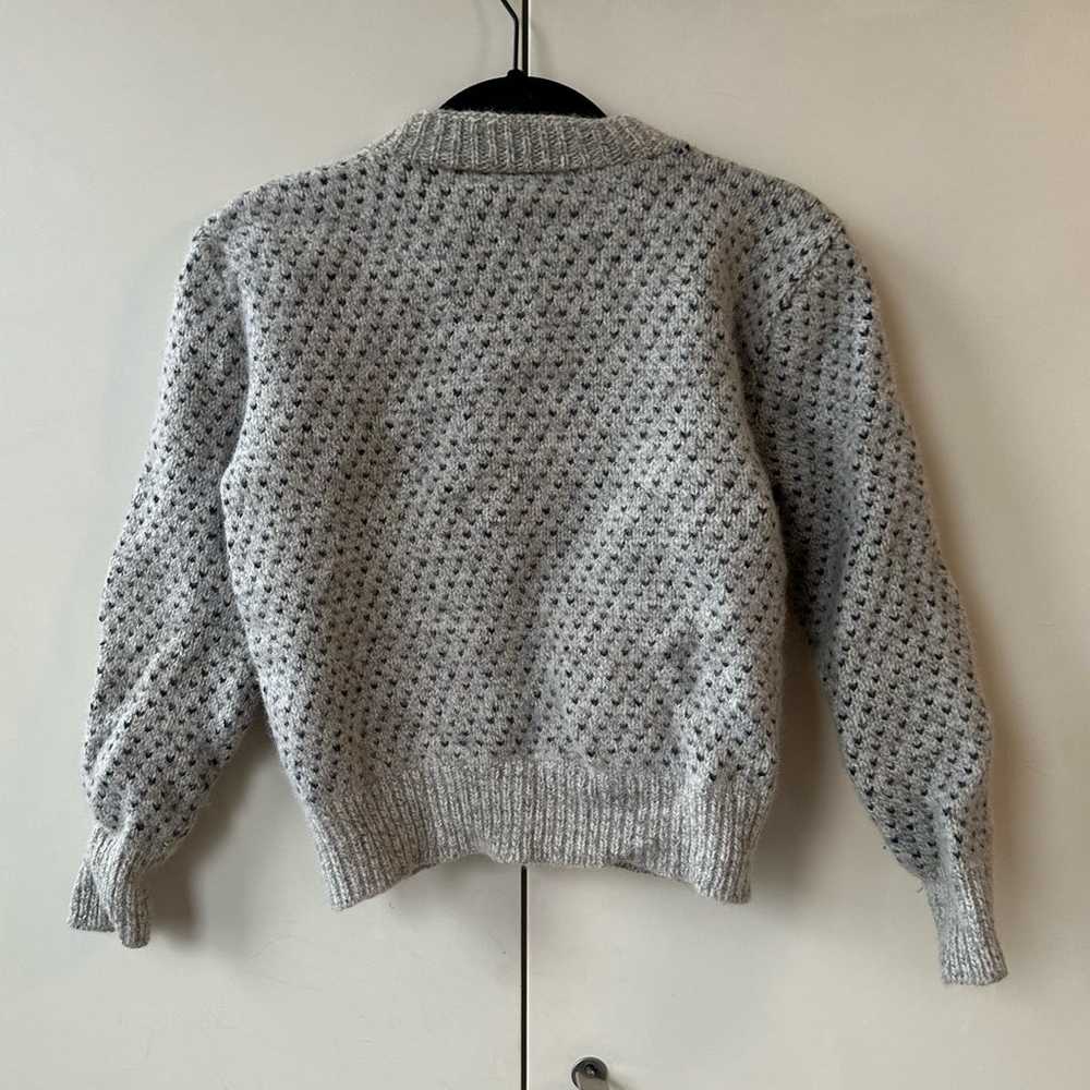 Vintage Grey and Blue Heart Wool Knit Cardigan - image 2