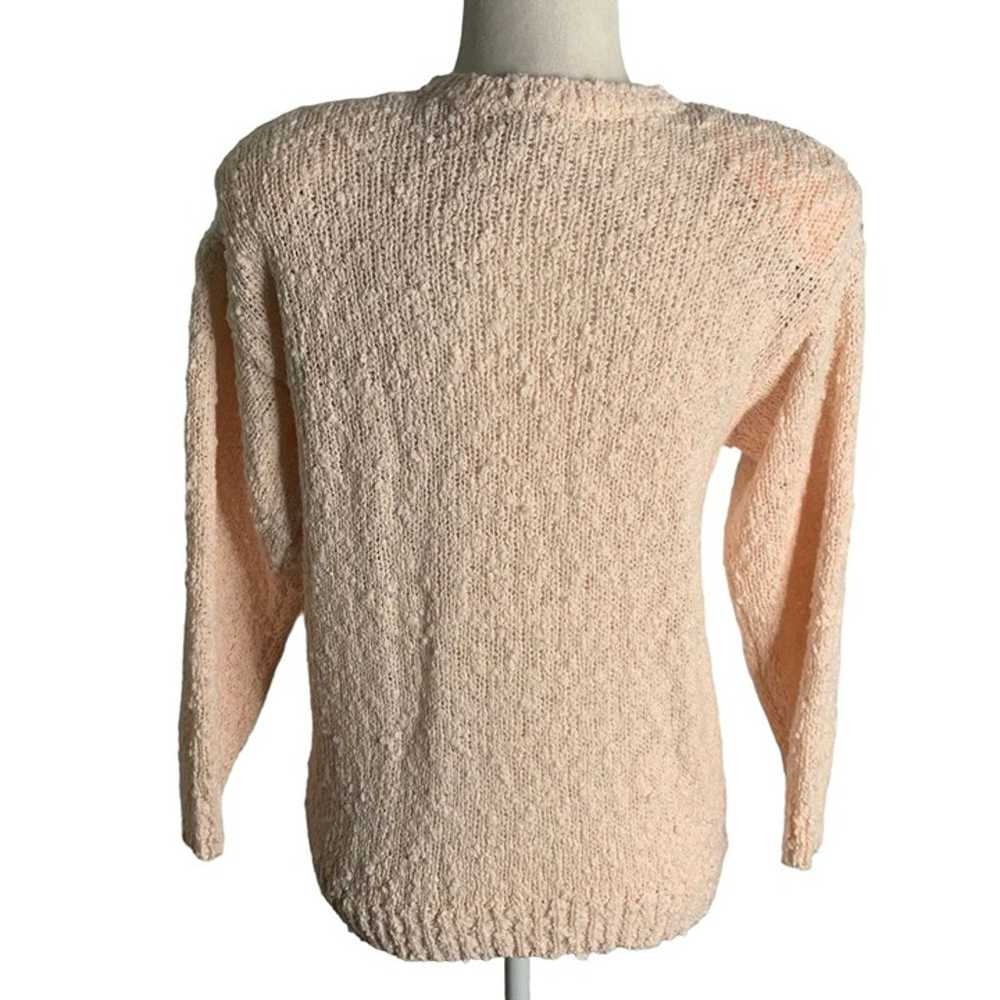 Vintage 80s Boucle Knit Sweater S Pink Embroidere… - image 4