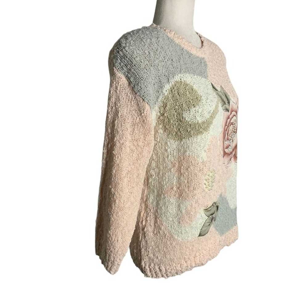 Vintage 80s Boucle Knit Sweater S Pink Embroidere… - image 5
