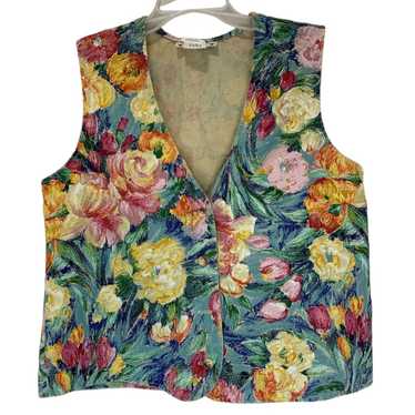 Orvis Floral Cotton Vest Western Vtg 90s USA Pink… - image 1