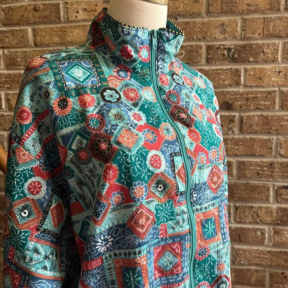 VTG 80s Blue Colorful Aztec Boho Floral Windbreak… - image 3