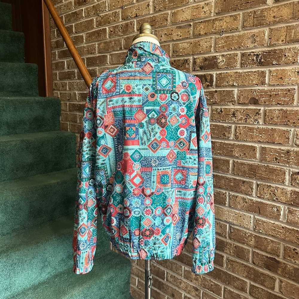 VTG 80s Blue Colorful Aztec Boho Floral Windbreak… - image 4