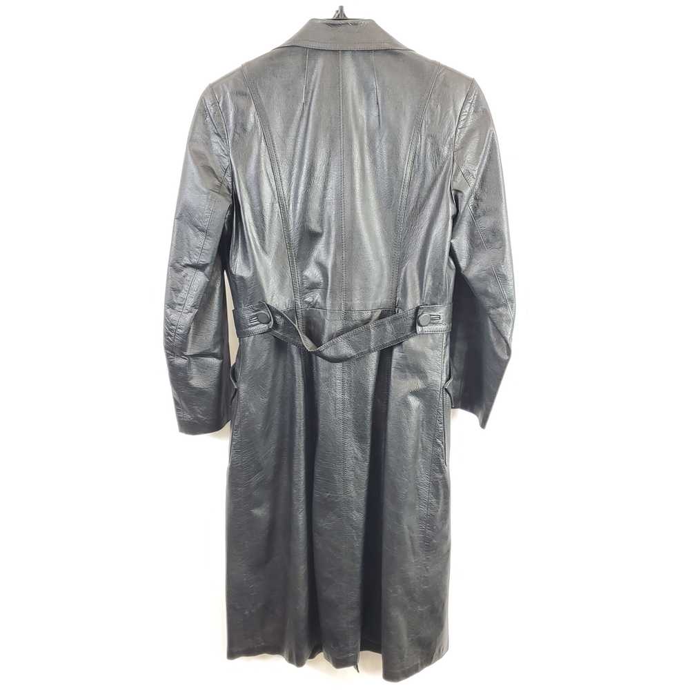 Unbranded Women Black Leather Trench Coat Sz 36 - image 2