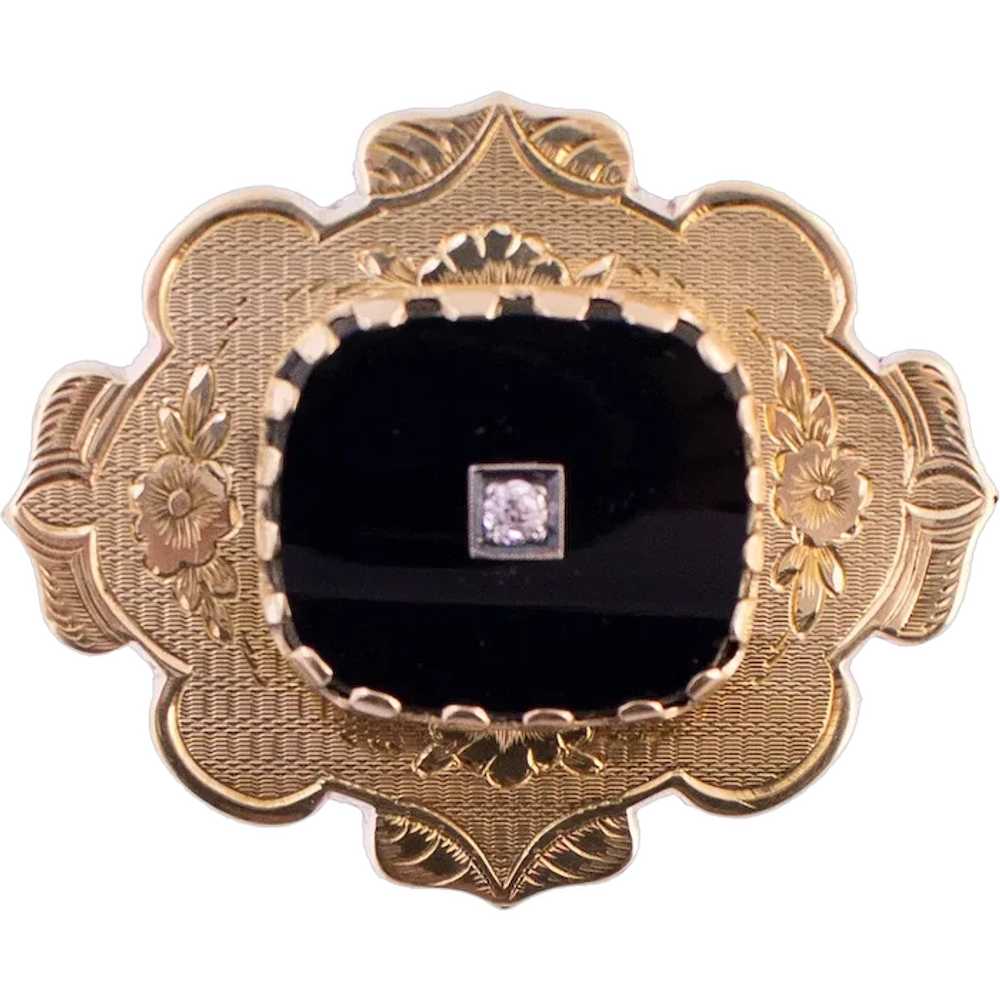 Victorian Onyx Mourning Brooch - image 1