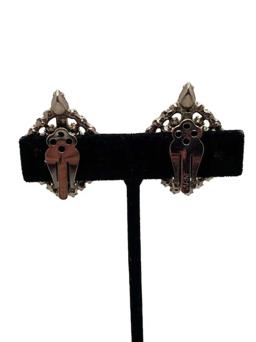 Vintage Garne Clear Rhinestone Clip On Earrings - image 7