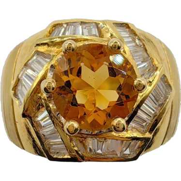 Vintage Art Deco Hexagon 1.22ct Citrine Diamond M… - image 1