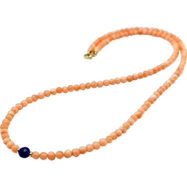 14k Gold, Angel Skin Coral, and Lapis Necklace - image 1