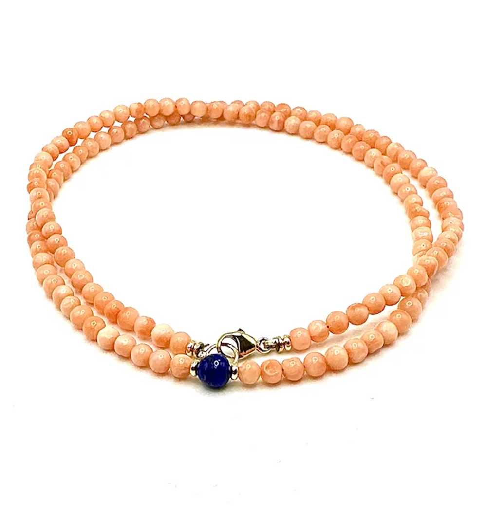 14k Gold, Angel Skin Coral, and Lapis Necklace - image 3