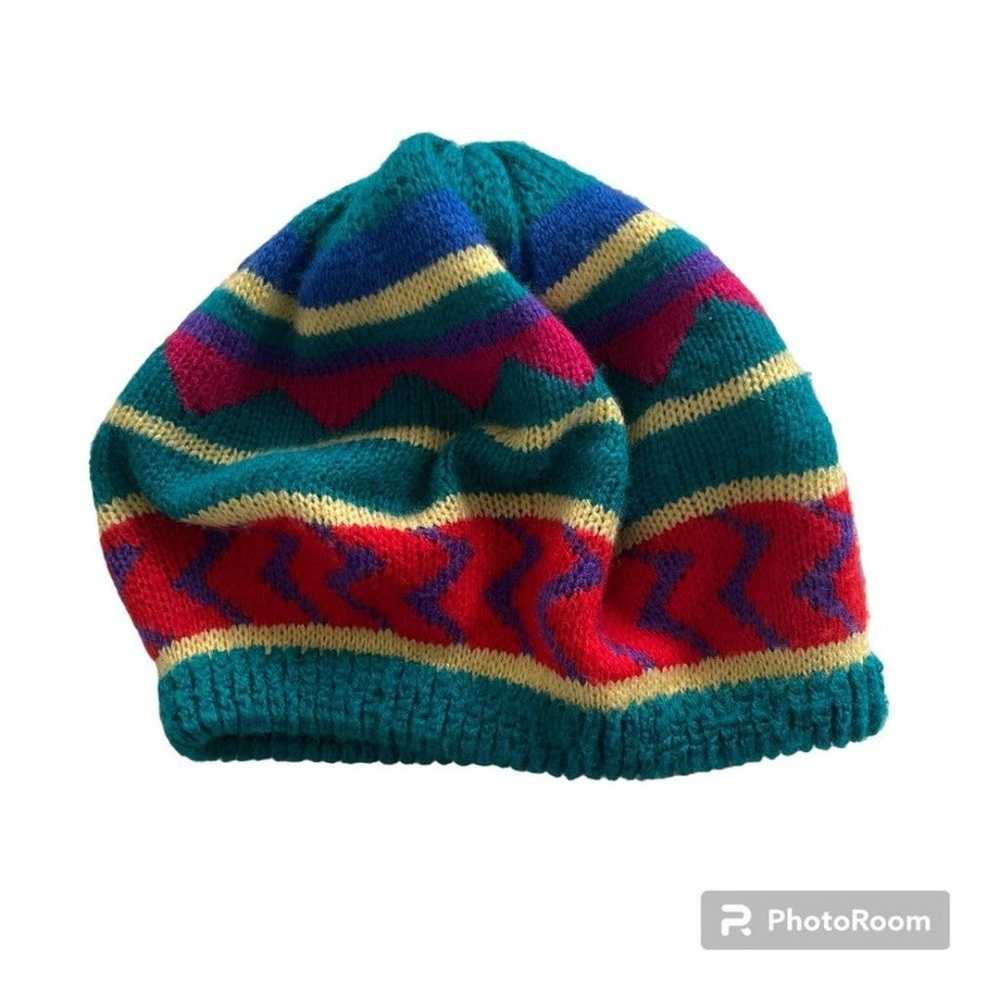 Vintage English Village Knit Hat Beanie Geometric… - image 1