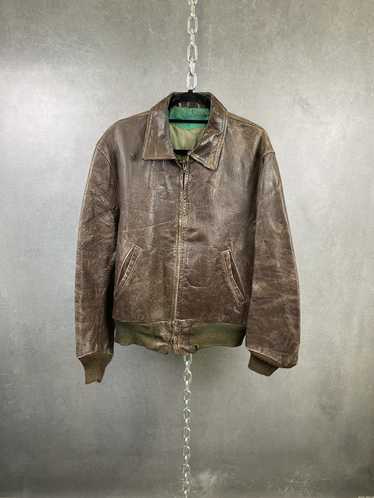 Vintage 40s 50s Distressed Brown Leather Bomber Ja