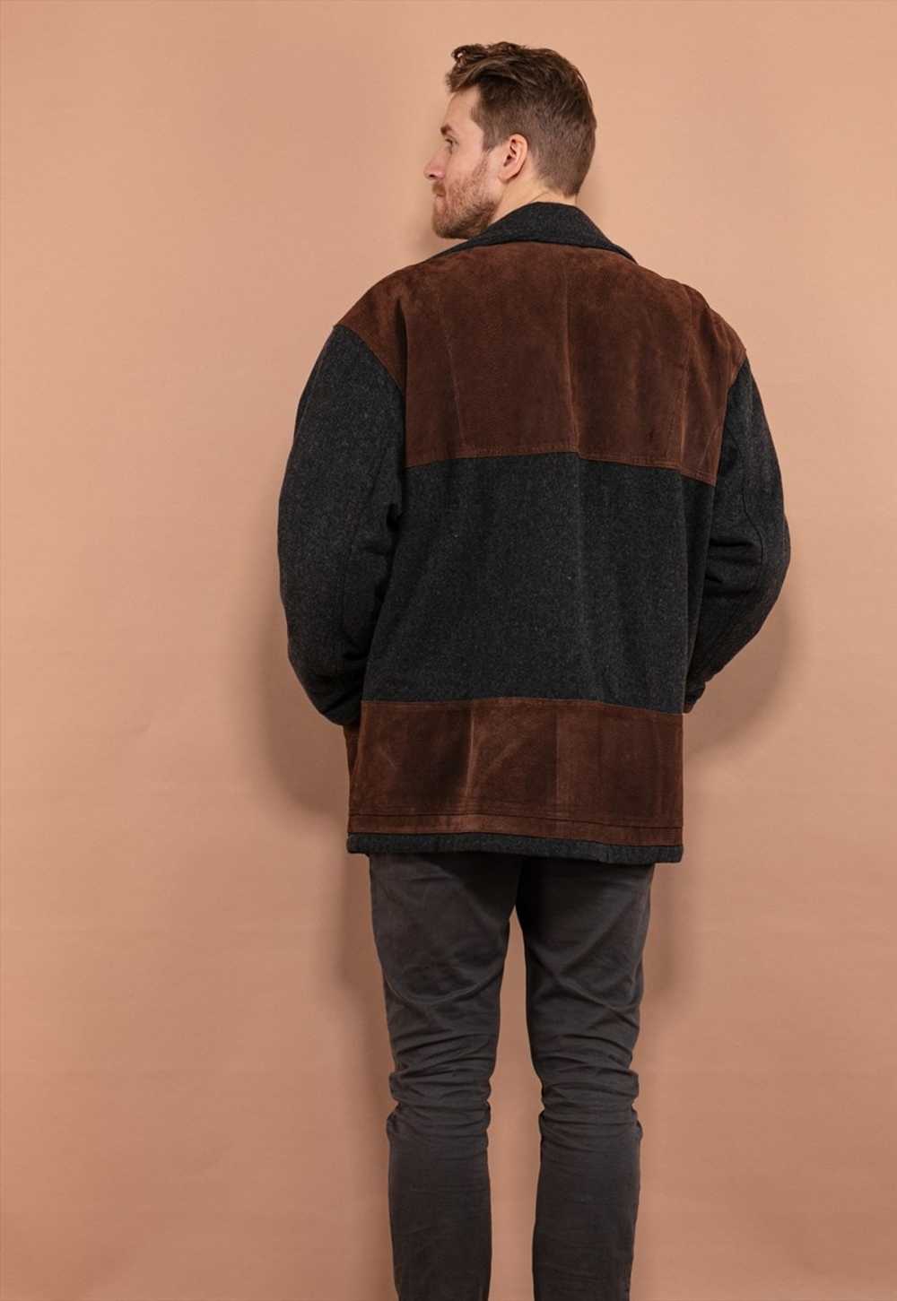 Vintage 90's Men Wool and Suede Blend Jacket in G… - image 3