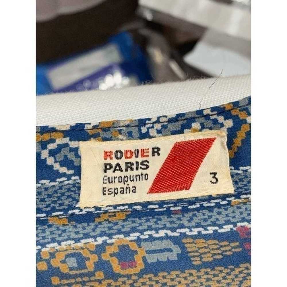 Vintage 1970s Rodier Paris Blue Print Long Sleeve… - image 3