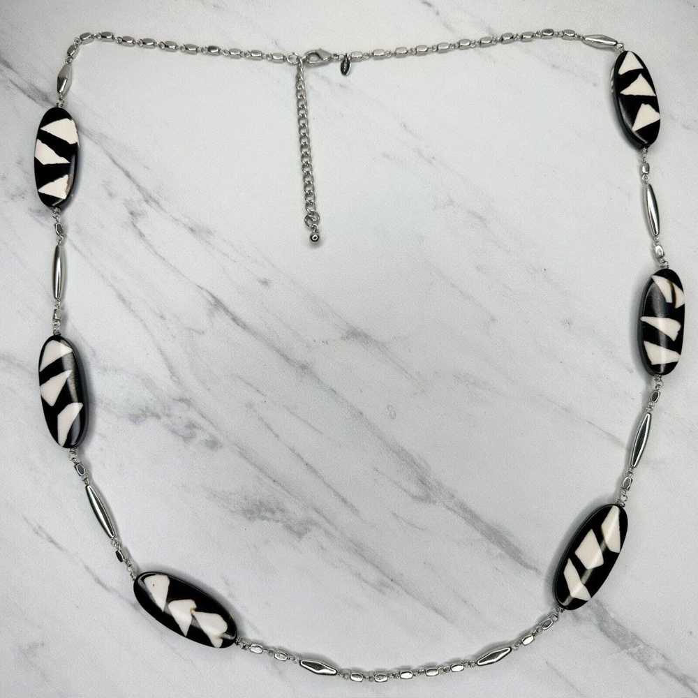Chicos Chico's Chunky Black and White Beaded Silv… - image 1