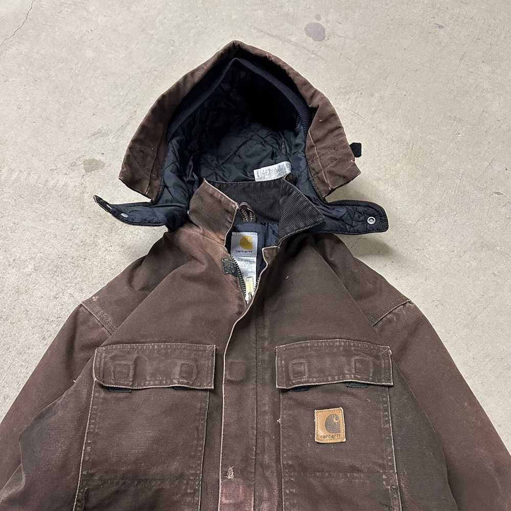 Carhartt × Vintage Brown hooded Carhartt jacket s… - image 3