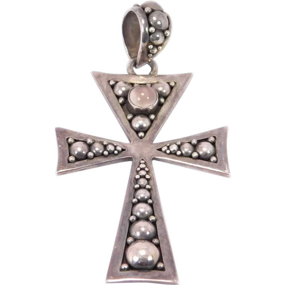 Sterling Silver Moonstone Hobnail Cross Pendant - image 1