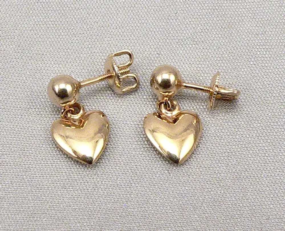 Vintage 10K Yellow GOLD Puffy Heart Dangle Pierce… - image 10